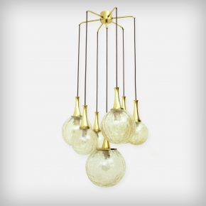 Huge Golden 7 Armed Handblown Glass Chandelier