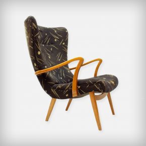 Cherry Wood Wingback Lounge Chair
