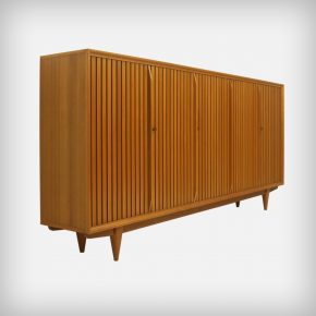 Large Walnut Highboard With Slatted Doors