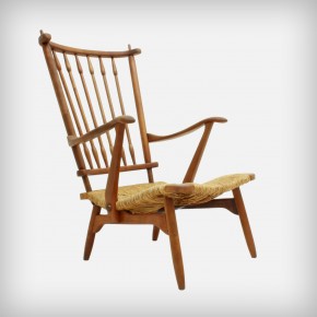 Cherry Wood Armchair With Rush Seating