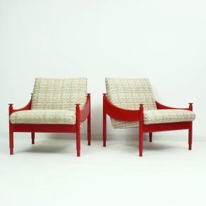 #2 Set Of 2 Red Beech Wood Easy Chairs