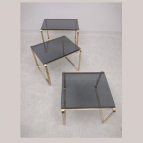 #111 Set Of 3 Brass & Smoke Glass Nesting Tables