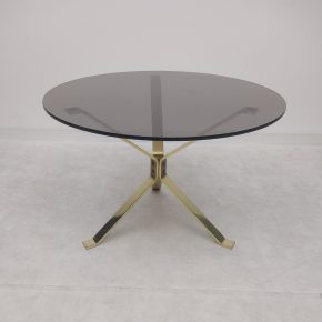 #64 Brass & Smoke Glass Side Or Coffee Table