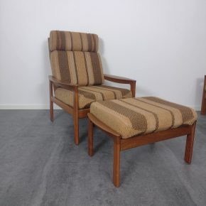 #210 High Back Teak Armchair With Ottoman