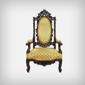 #E Black Forest Walnut & Velvet Armchair Chair