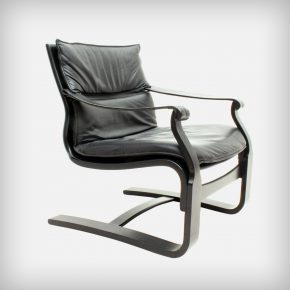 Black Plywood & Leather Lounge Chair