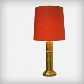 #D Huge Red Fabric & Brass Table Or Floor Lamp