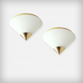 Set Of 2 Brass & Opal Glass Ceiling Or Wall Lights