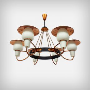 6 Armed Copper & Opal Glass Chandelier