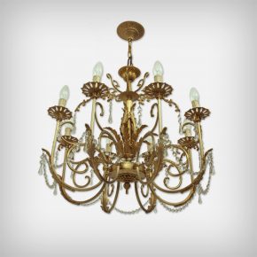 8 Armed Brass & Glass Chandelier
