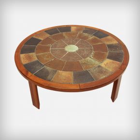 Round Teak & Ceramic Tiles Coffee Table