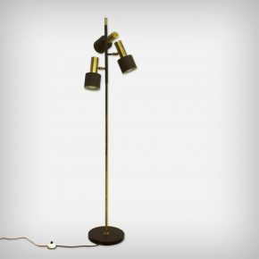 3 Armed Brass & Brown Lacquered Metal Floor Lamp