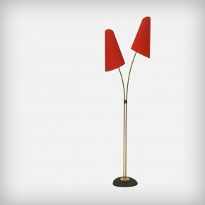 Brass & Red Fabric Floor Lamp