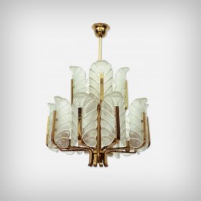 15 Armed Brass & Glass Leaf Chandelier