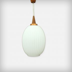 Opal Glass Pendant With Teak & Copper Details