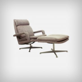 Chrome & Fabric Lounge Chair With Ottoman