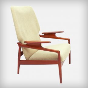 Reclining Teak & Wool Fabric Lounge Chair