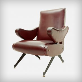 Red-Brown Skai & Metal Reclining Lounge Chair
