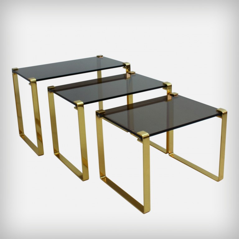 Gold and Glass Nesting Tables • Klassik 1022 Good Old Vintage • Design Furniture from the 50s