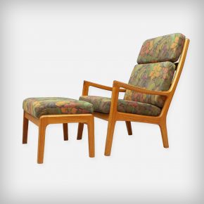 High Back Teak Armchair With Ottoman • Model Senator