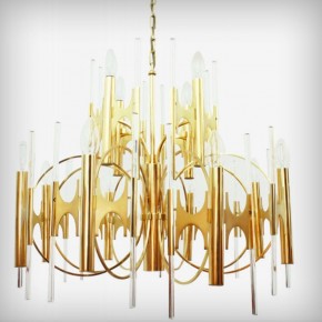 Huge Brass & Glass Chandelier