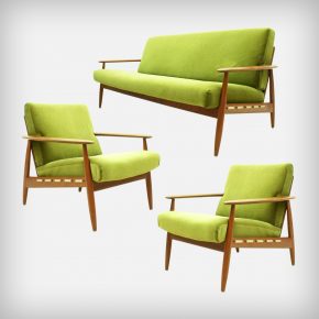 Teak & Velvet Fabric Seating Group