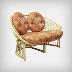 Multicolored Fabric & Rattan Two-Seater