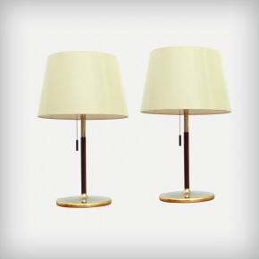 Set Of 2 Gold And Wood Table Lights