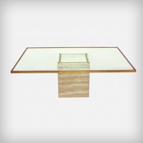 Travertine, Brass & Glass Coffee Table