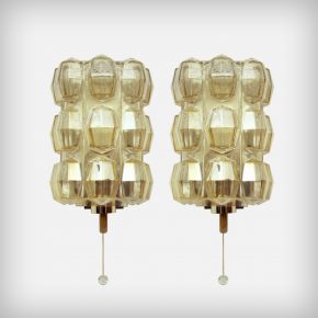 Set Of 2 Brass & Glass Wall Lamps