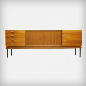 Walnut Sideboard With Slatted Doors & Brass Details