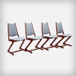 Set Of 4 Zigzag Teak Dining Chairs